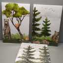 Woodland Nursery Wall Art Decor Forest Wild Animals Wall Art Prints Canvas Posters Brown Bear Squirrel Pine Tree Watercolor Poster Printing Artwork For Classroom Children's Room Wall Decoration