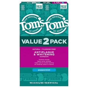 Tom's of Maine Fluoride-Free Antiplaque & Whitening Natural Toothpaste, Peppermint, 5.5 oz. (Pack of 2)