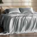 Bedsure Satin Sheets Full Size - 4 Piece Silky Bedsheets with 15 Inches Deep Pocket Fitted Bedsheet,1 Flat Sheet, 2 Satin Pillowcases, Good for Hair & Skin (Full, Silver Grey)