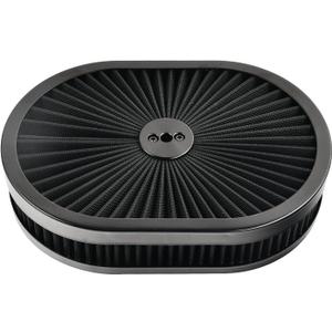 12''X2'' Oval Super Flow Air Cleaner Filter Assembly 5-1/8" Carb Neck Washable and Reusable Replacement V8 Air Cleaner Compatible With GMC Chevy Ford Chryler Dodge Black