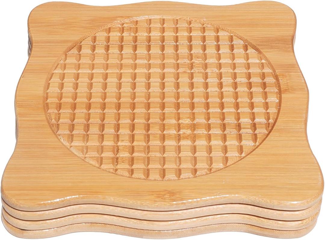 Bamboo Trivets for Hot Dishes, Hot Pots and Pans, 7.5 Inch Thick Heat Resistant Large Coaster for Kitchen, Hot Pads, Kitchen Essentials, Kitchen Decor for Table & Countertop, 4 Pcs Square