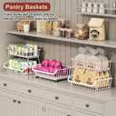 3-Tier Rolling Pantry Cart with Wheels, Stackable Wire Storage Floor Organizer for Kitchen Pantry Snack Shelves, Fruit Basket Stand, Vegetable Storage Rack for Food Snacks Onion Potato, White