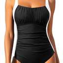 Aqua Eve One Piece Bathing Suit for Women Tummy Control Swimsuit Slimming Vintage Swimwear (Black, M)