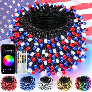 240LED Smart 4th of July String Lights App Controlled, 95FT Waterproof Red White and Blue Lights, Patriotic RGB Color Changing Twinkle Light with Remote & Timer Indoor Outdoor for Memorial Day Decor