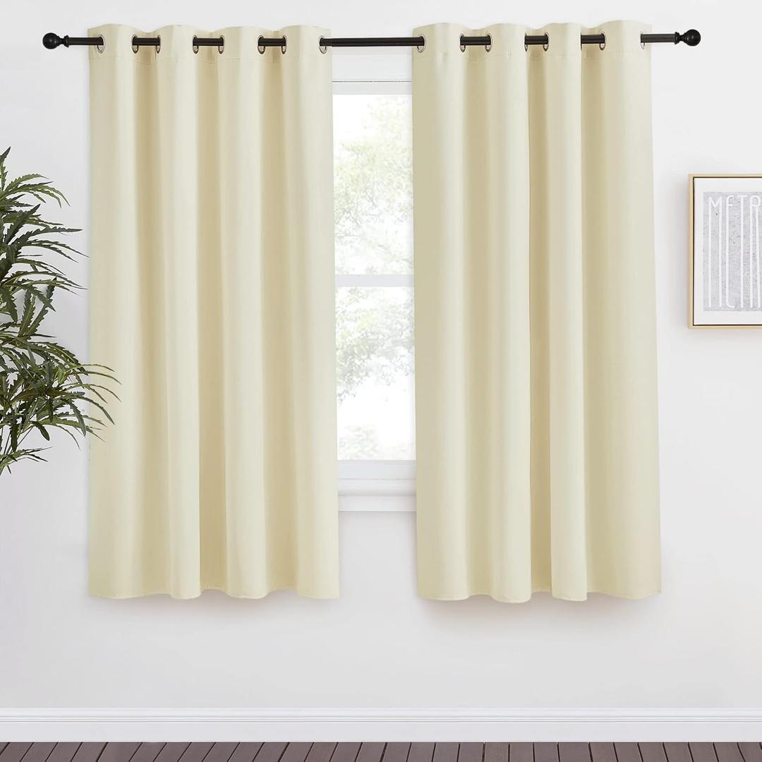 NICETOWN Beige Blackout Curtain 57 inch Length, W55 x L57 Inch, 8 Grommets Top, 1 Piece, Thermal Insulated Modern Window Treatment Soundproof Drape Panel for Bedroom/Living Room