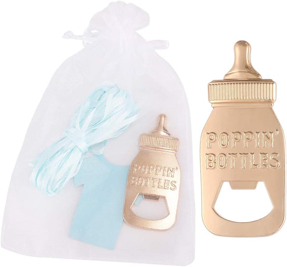 24 Pack Poppin Bottle Shaped Bottle Opener Baby Shower Favor 1st Birthday Gifts for Guest Wedding Party Favor Party Souvenir and Birthday Party Keepsake Decoration (Blue, 24)