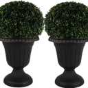 Outdoor Planter 2-Pack - 16x18-Inch Urn Planters - Plastic Plant Pots for Indoor, Outdoor, or Front Porch Decor - Flower Pots by Pure Garden (Black)