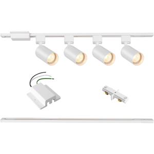 4-Light LED Track Lighting Kit with 3.3FT H Track Lighting Rails & Floating Canopy Connector, GU10 Track Light Kit, Modern Kitchen Track Lighting Fixtures Ceiling Spot Light, White (No Bulbs)