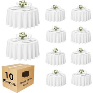 Craft And Party 10 Pack 90 Inch White Round Tablecloth, Polyester Fabric Washable Table Cloth for Home, Party, Wedding or Restaurant Use