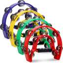 CEE 4 Pack 10 Double Row Tambourine, Half Moon Musical Tambourine 20 Metal Jingles Hand Held Percussion Drum, Panderos Para Adultos, Plastic Tambourines for Adults, Church, KTV, Party, Multicolored