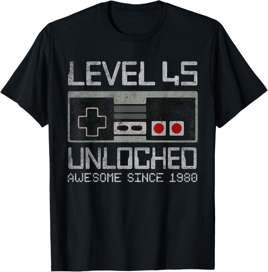 Level 45 Unlocked 45th Birthday 45 Year Old Video Gamer Men T-Shirt, size: XL