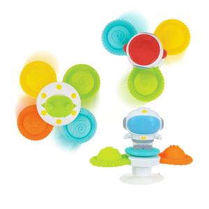 Nuby Suction Spinner Toys with Spinning Poppers  3 Pack Baby Fidget Toys for High Chair & Bath, Space Theme, 12m+