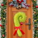 Weysat Christmas Candy Cane Wreath Hangers for Front Door Lime Green Furry Hanging Decor Christmas Door Sign Bow Decorations Holiday Ball Ornaments for Xmas Tree Indoor Wall Window Garland Decoration