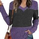 Womens Tops Fall Fashion Sweatshirts for Women V Neck Long Sleeve Sweaters Lightweight Dressy Casual Pullover Purple, Small