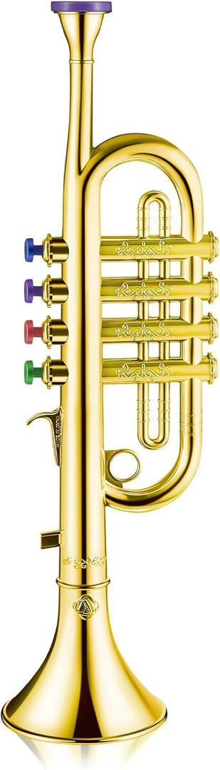 Lewtemi Gold Trumpet Musical Instruments Toy for Kid Toddler Fake Plastic Preschool Music Toy Gift Portable Wind Instrument Early Educational Teaching Songs Gifts for Toddlers Children