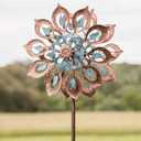 Mesmerizing Copper Lily Wind Spinner Dual-Tone | Petal-in-Petal Design | Independent Rotors | Brushed Copper & Antique Blue |All Seasons | 24" Wx75 H