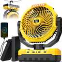 Korbot 36000mAh Portable Camping Fan - 120HRS Rechargeable Fan with Detachable Battery with LED & Remote - 4 Speeds Battery Powered for Tent,Travel, Office, Jobsite (Yellow2)
