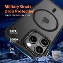 Designed for iPhone 15 Pro Max Case, Compatible with Mag-Safe, Frosted Translucent Slim Case with Built-in Aluminum Alloy Lens Bracket, Military-Grade Drop Protection with Airbag Corners, Black