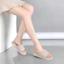 GPOS Womens Slides with Memory Foam Soft Cushioned Cozy House Slippers for Woman Comfy Open Toe Ladies Sandals Leather Slip on Bedroom Shoes Plantar Fasciitis Indoor Outdoor (Beige)