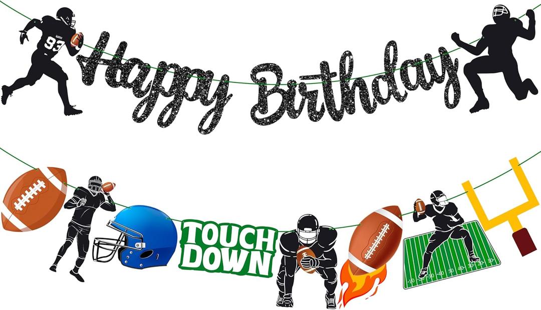 Football Birthday Party Banner Black Football Birthday Party Decorations Rugby Theme Party Cutout Banners Rugby Player Hanging Decorations for Rugby Player Baby Shower Supplies