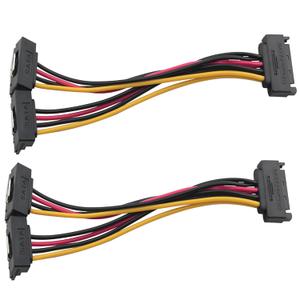 2PCS Power Splitter Adaptor Cable Bifurcated Elbow 20CM Power Extension Cable 15PIN with Iron Clip for Desktop External Hard Disk Drive Box Equipment