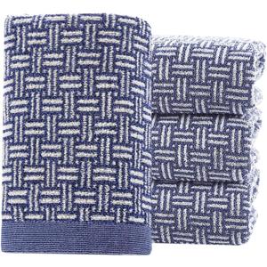 Pidada Hand Towels Set of 4 Checkered Pattern 100% Cotton Absorbent Soft Decorative Towel for Bathroom (Blue)