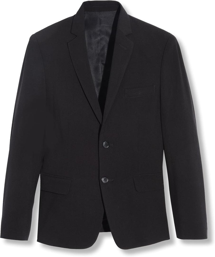 Calvin Klein Boys' Bi-Stretch Blazer Suit Jacket, 2-Button Single Breasted Closure, Buttoned Cuffs & Front Flap Pockets (18, Black Infinite)