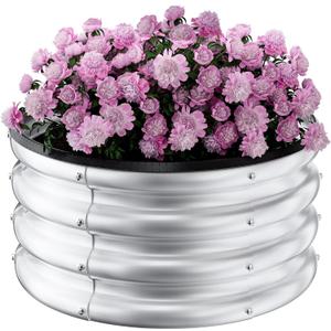 Round Galvanized Raised Garden Bed Kit, 2 x 2 x 1ft Arian Silver Galvanized Garden Boxes, Outdoor for Vegetables