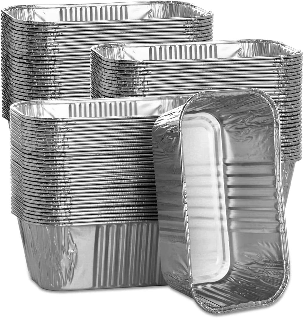 100 Pack 1Lb Aluminum Mini Loaf Baking Pans, 6 x 3.5 x 2 Heavy Duty Disposable Loaf Pans, Thick Foil Bread Pans for Baking Holiday Treats Food Storage and Takeout