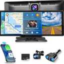 Wireless Carplay/Android Auto Portable Car Radio with 9.3" HD Touchscreen Dash Cam, Front/Rear View Camera Stereo Receiver Bluetooth FM Transmitter AUX TF Card
