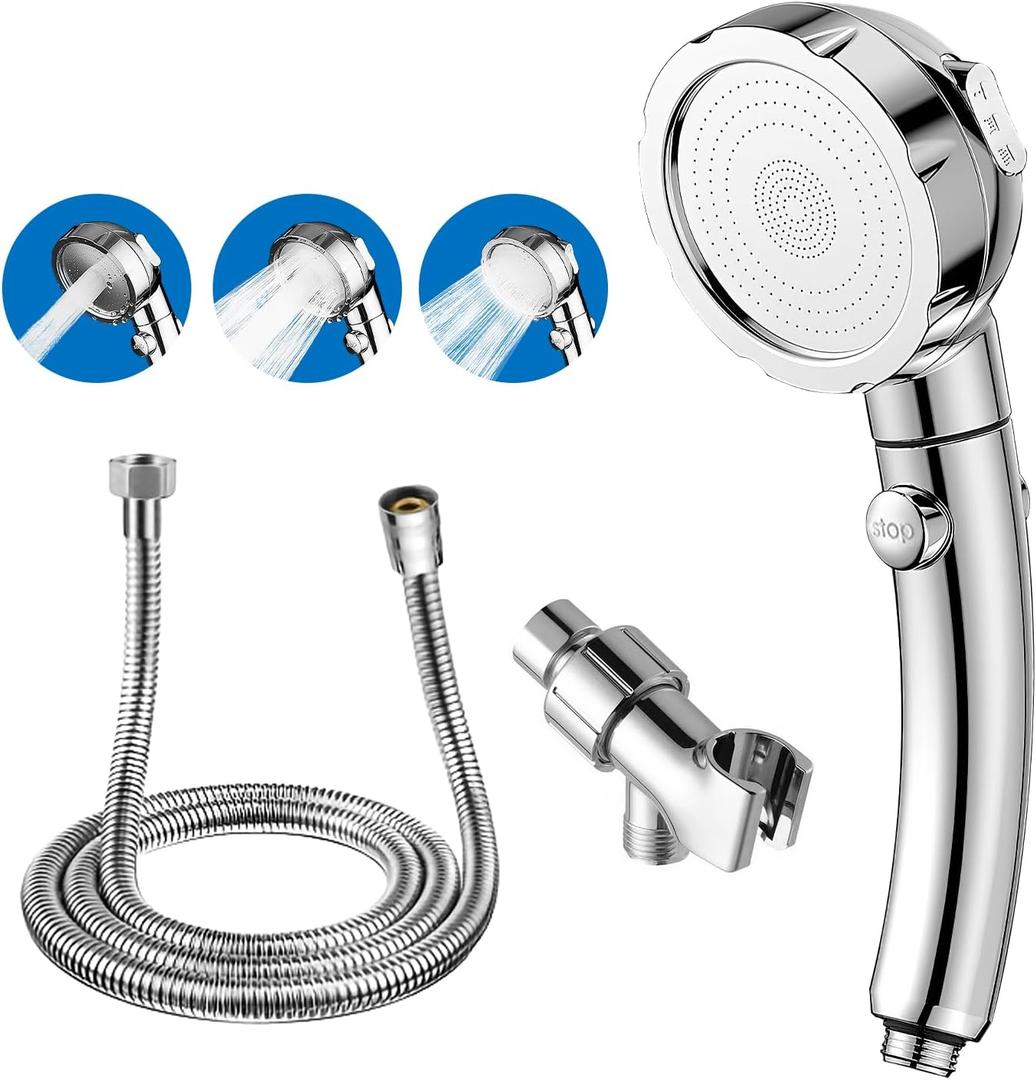 High Pressure Handheld Shower Head,3 Spray Modes rv Shower Heads High Pressure with Handheld,Detachable hand held Showerhead Set Equipped with Stainless Steel Hose and Brackets