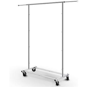 Simple Trending Standard Rod Clothing Garment Rack, Rolling Clothes Organizer on Wheels for Hanging Clothes, Chrome