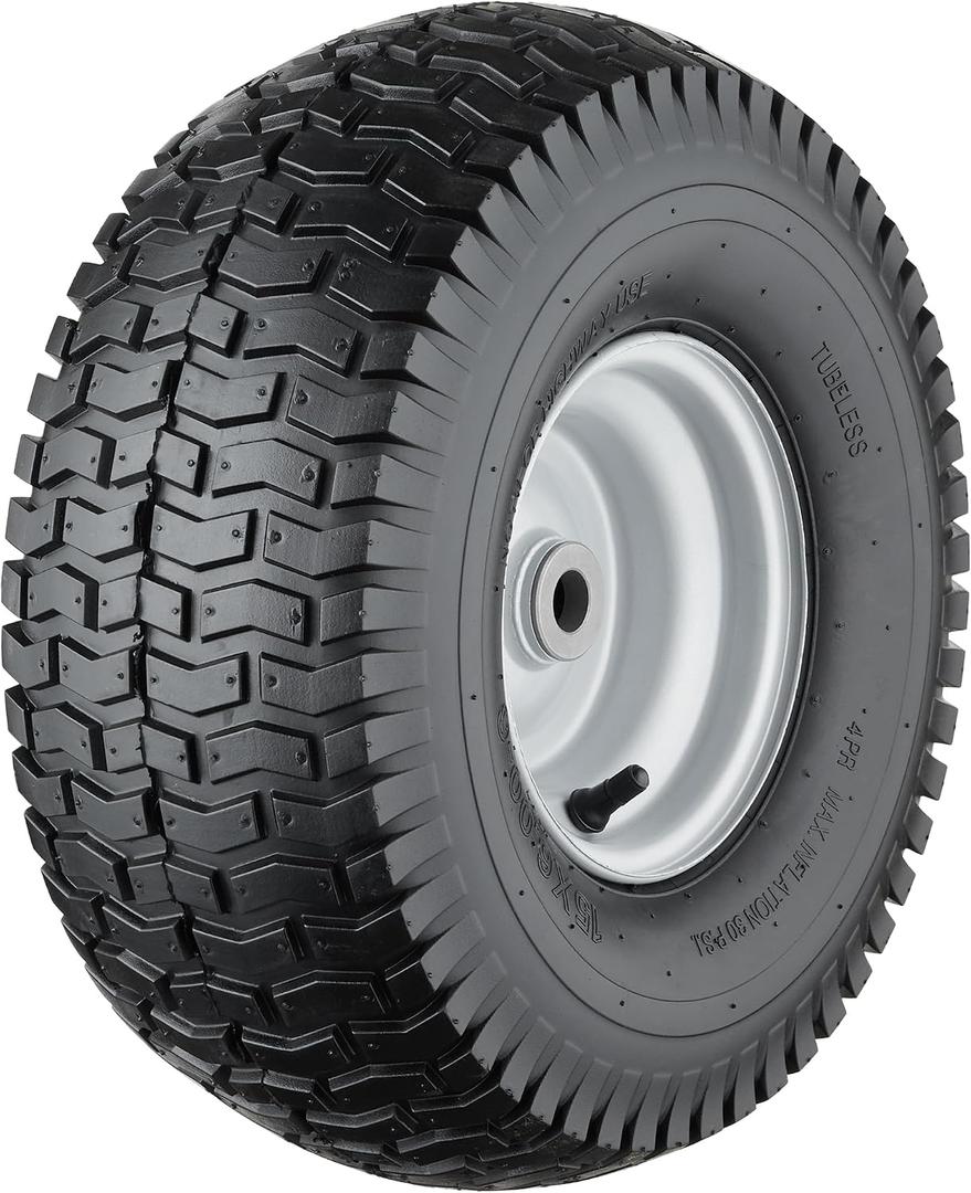 15x6.00-6 Lawn Mower Tires, 4 Ply Tubeless Lawn Mower Tires 15x6x6, Front Lawn Tractor Tires, 3 Offset Hub Long with 3/4 Bushings Garden Tire for Riding Lawn Mower by Cubesprings -1Pack