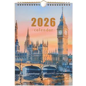 2 x 2026 calendar-wall calendar January-December Calendar World Famous Buildings Theme wall calendar 11.7 x 8.2 Wall Calendar ffor Office Home Planning & Organizing