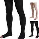 Doc Miller Thigh High Open Toe Compression Stockings 15-20mmHg for Varicose Veins, Pregnancy Support Open Toe Thigh High Compression Socks for Women and Men (Large, Black)