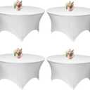 4 Pack 60 Inch White Stretch Table Cover Round - 5FT Spandex Tablecloth Round Fitted Spandex Tablecloth for Wedding Halloween Christmas