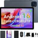 Android Tablet, 11 inch Android 16 Tablet, 8000mAh, 24GB RAM 128GB ROM 2TB Expand FHD Touchscreen, 13MP+5MP Dual Camera, Octa-core Processor, Gemini AI, GPS, Widevine L1