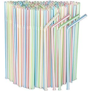 [500 Pack] Striped Flexible Plastic Drinking Straws Disposable Straw 8'' inches Tall Assorted Colors