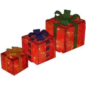 3 Pcs Christmas Lighted Gift Boxes Holiday Glowing Decoration for Indoor Outdoor