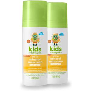 Babyganics SPF 50 Kids Mineral Sunscreen Roller Ball, Totally Tropical | UVA UVB Protection | Octinoxate & Oxybenzone Free | Water Resistant | 2 Pack (3 ounce)