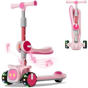 Unbreakable & Never Fall Down 2-in-1 Scooters Kids 3 Wheel Kick Scooter for Boys Girls Ages 3-8, Adjustable Height & Seat, Widened Non-Slip Deck, More Safer for Beginner Toddlers
