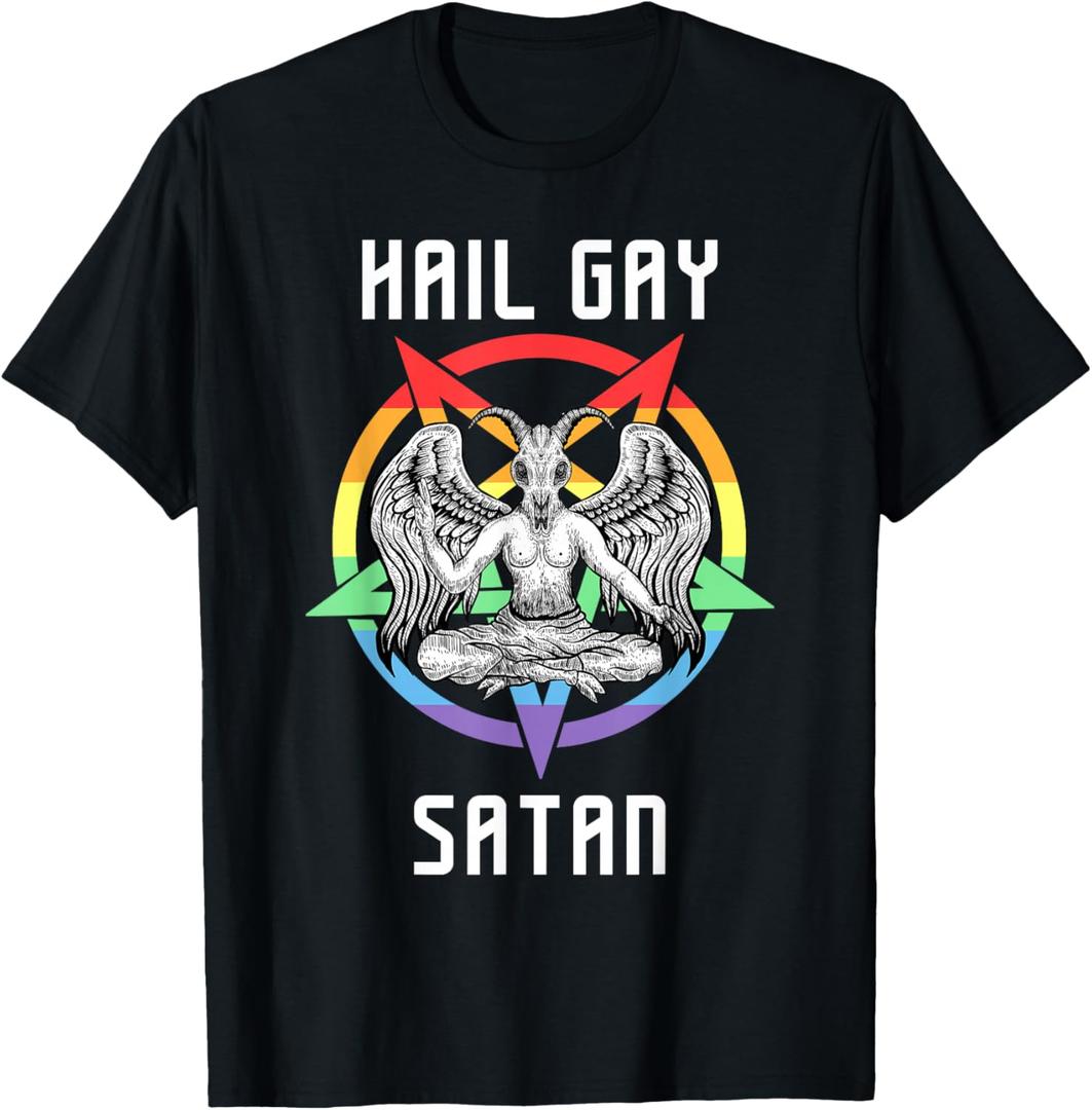 Funny Hail Gay Satan LGBT Goth Gay Pride Baphomet T-Shirt S