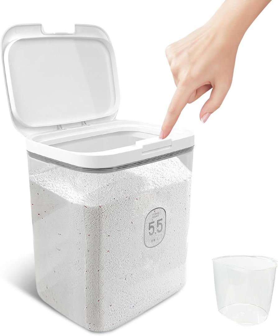 5.5L Laundry Detergent Dispenser with One-Press Lid, Laundry Powder Container for Laundry Room Organization and Storage Pod and Airtight Dishwasher Pod Holder for Bead Powder 1pack