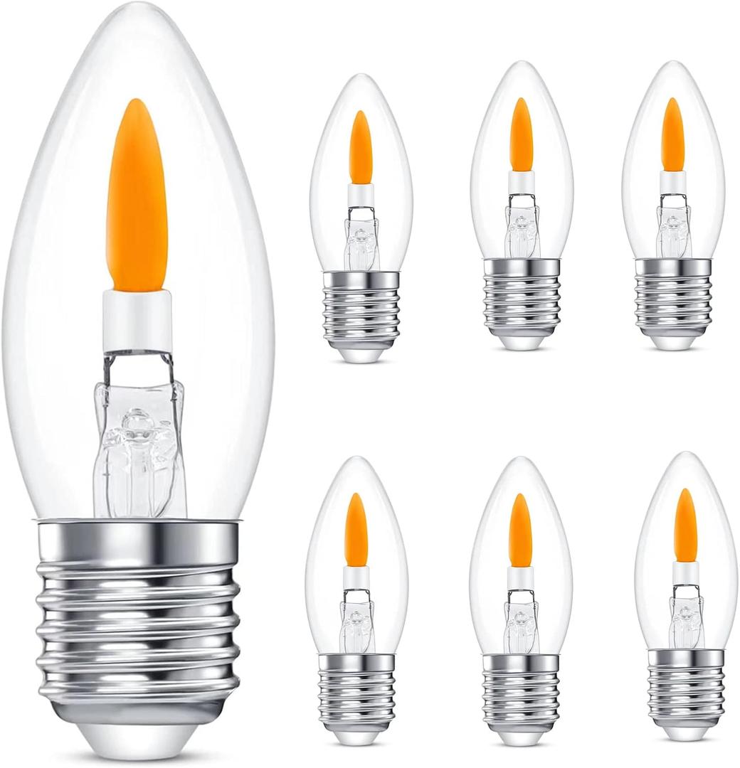 C35E26 Flame Bulbs 6-Pack - Standard Medium Base (E26, Not Candelabra E12), 2 Mode Flickering LED 1800K, Non-Dimmable for Halloween/Christmas Porch & Home Decor