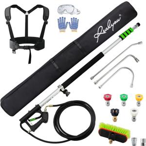 Realyou 24 FT Pressure Washer Telescoping Wand with Pressure Washer Extension Wand, Gutter Cleaner Tool, 5 Spray Nozzle Tips, 2 Hose Adapters, Support Belt and Bursh Head