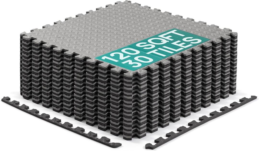 Yes4All 24SQFT-120SQFT Puzzle Exercise Mat for Home Gym, EVA Interlocking Foam Floor Tiles with Border for Workout Equipment (Black)