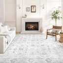 Washable 69 Area Rugs for Living Room, Vintage Floral Rug Soft Non Slip Stain Resistant Boho Carpet for Bedroom Dinning Room Kitchen Home Office Grey