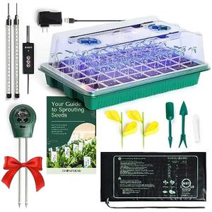 Seed Starter Kit with Grow Lights & Heat Mat 40-Cell Seed Starter Tray, Humidity Dome, Soil Moisture Meter & Sticky Gnat Traps Indoor Greenhouse & Plant Propagation Station