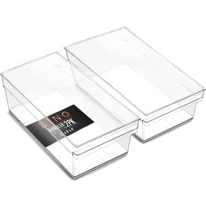 BINO | Plastic Storage Bins, Large - Shallow | THE HANDLER COLLECTION | Multipurpose Organizer Bins | Kitchen Pantry Organizers and Storage | Clear Containers for Organizing Home | Freezer Organizer (2PK SHALLOW - LARGE - 12 x 8 x 4)