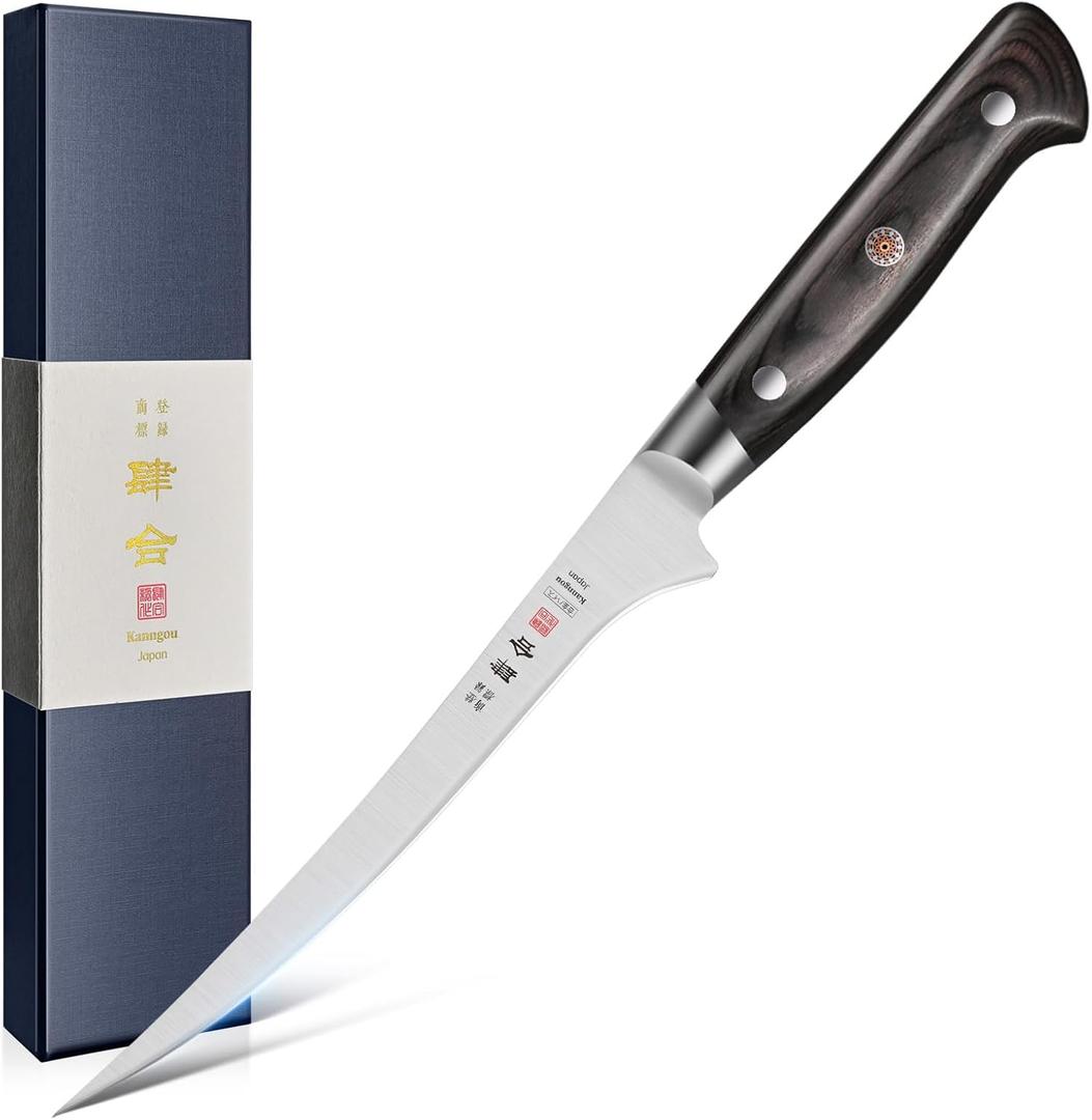 7 Inch Fillet Knife for Fish, Japan AUS-8 Alloy Steel Boning Knife for Meat with Full-Tang Pakkawood Handle, Kitchen Knives with Premium Gift Box (Classic Series)